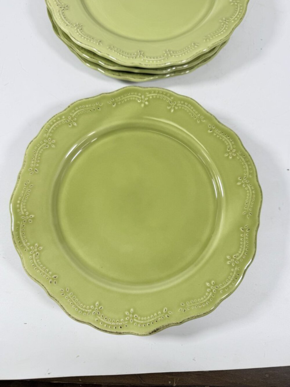 Earthenware Salad Plates Lacey Green Pier I Imports Stoneware Set 6 Portugal Sco - Picture 10 of 15